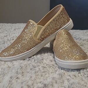 Gold Glitter Slip-On Sneakers